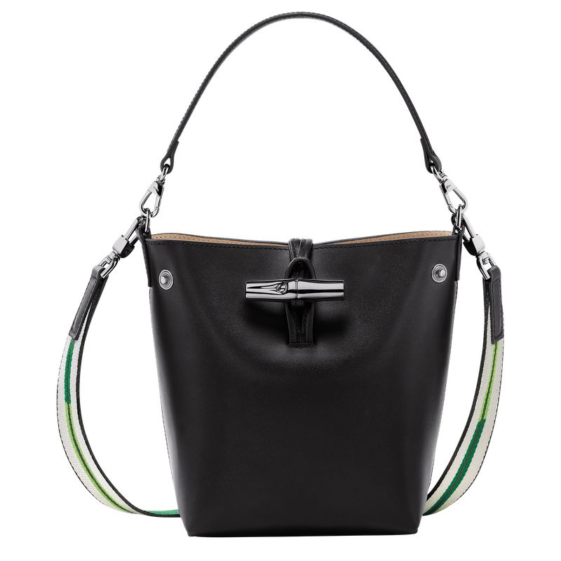 Torba Crossbody Damskie Longchamp Le Roseau XS Bucket Leather Czarne | PL8999EB