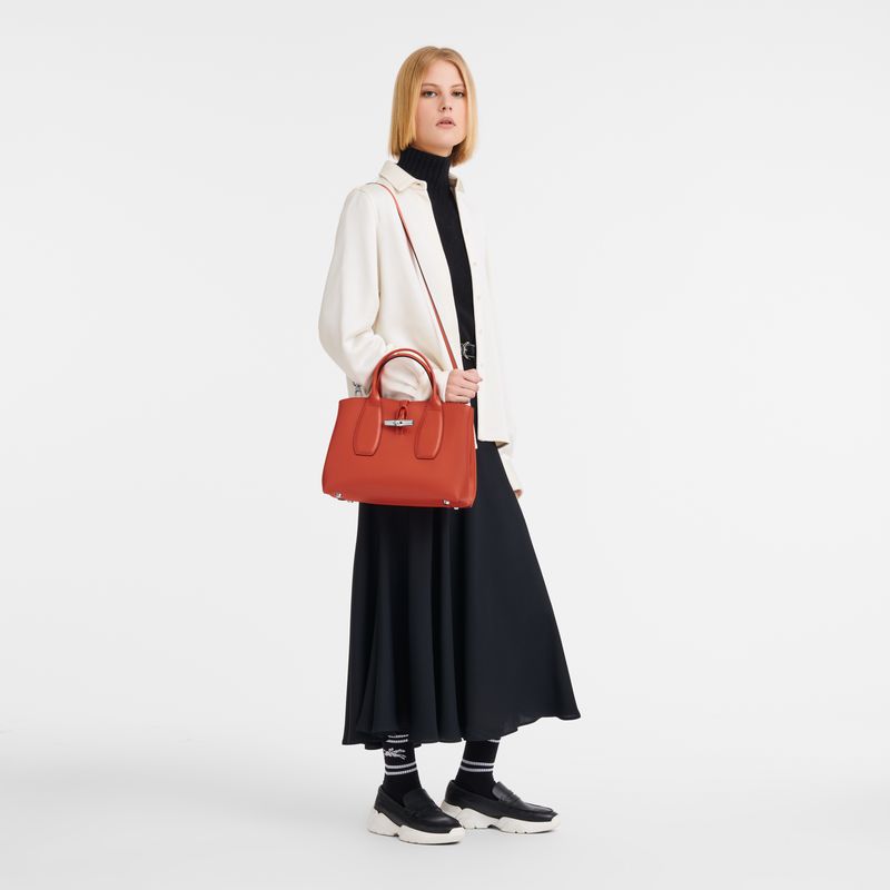 Torebka Damskie Longchamp Le Roseau M Leather Paprika | PL9155EB