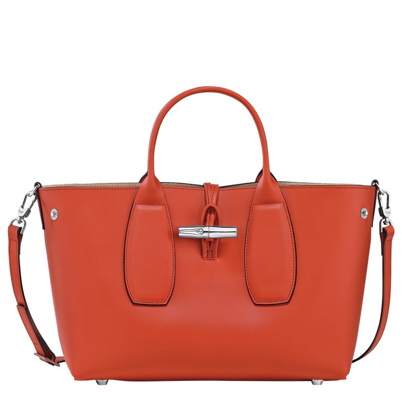 Torebka Damskie Longchamp Le Roseau M Leather Paprika | PL9155EB