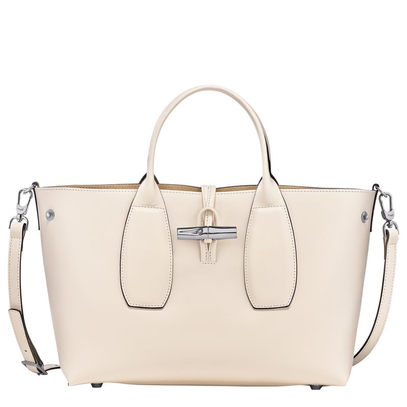 Torebka Damskie Longchamp Le Roseau M Leather Ecru | PL9154WN