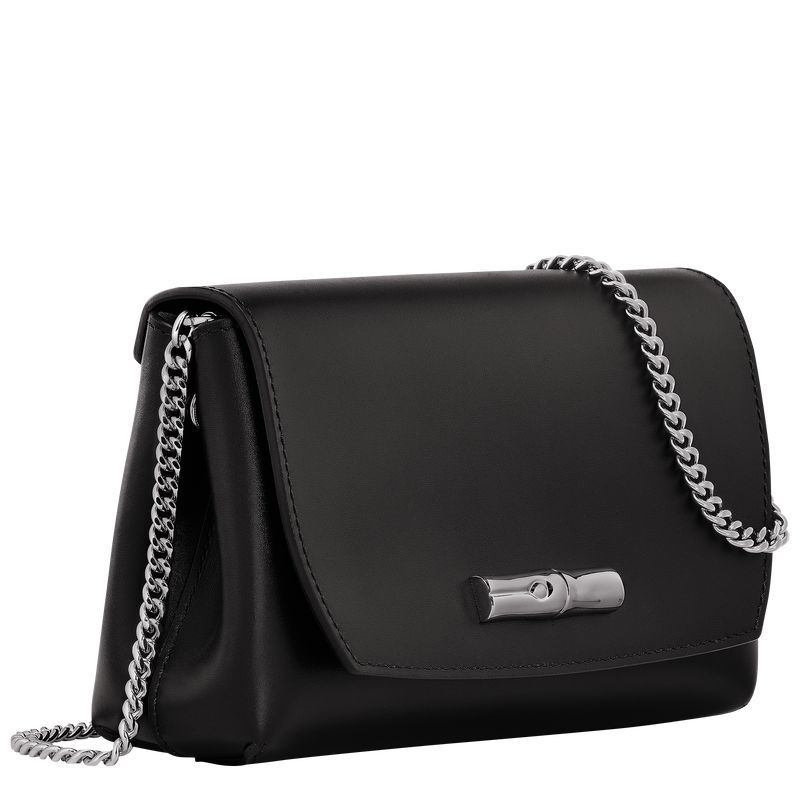 Torebki Małe Damskie Longchamp Le Roseau Clutch Leather Czarne | PL9401SG