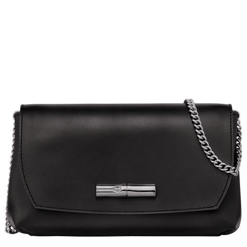 Torebki Małe Damskie Longchamp Le Roseau Clutch Leather Czarne | PL9401SG